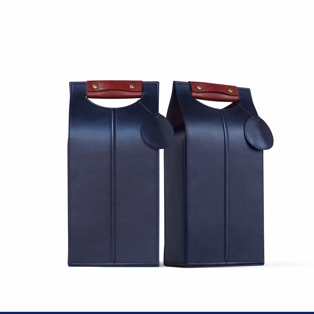 Single or Double Wine Bottles Packing Bag, PU Leather Wine Gift Boxes Bags, High End PU Leather Handbags