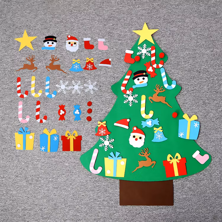 Kids DIY Felt Christmas Tree with 30PCS Set Wall Hanging Detachable Ornaments Xmas Gifts Children Friendly Christmas for Home Decorations