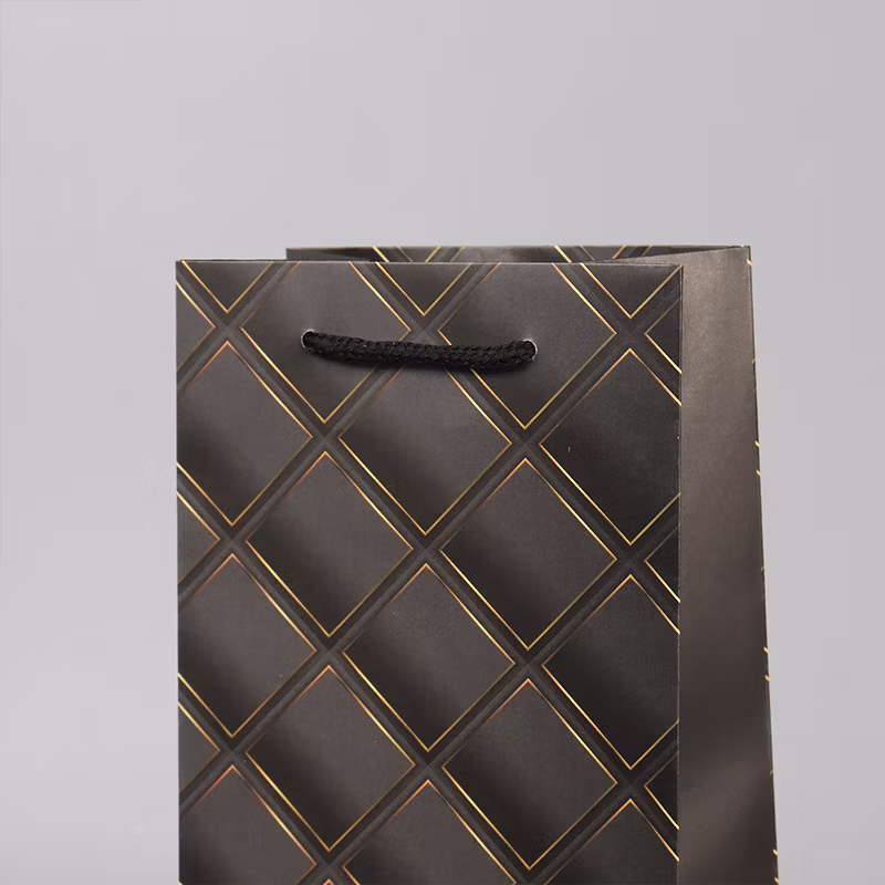 Custom Gold Foil Single Bottle Kraft Wine Packaging Paper Bag with Handle