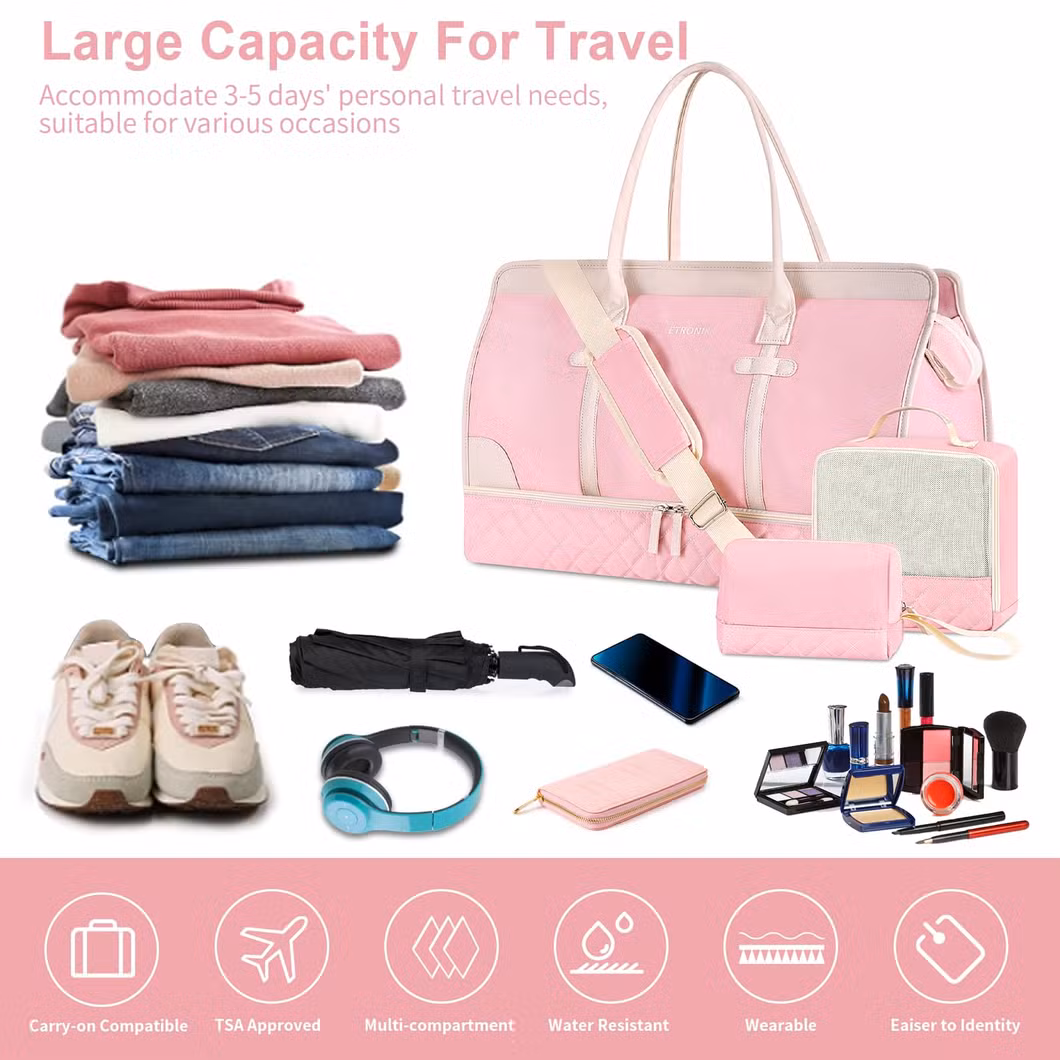 Weekender Overnight Bag for Women, Large Travel Duffle Bag with Shoe Compartment & Wet Pocket, Carry on Tote Bag Gym Duffel Bag with Toiletry Bag, 4 PCS Set