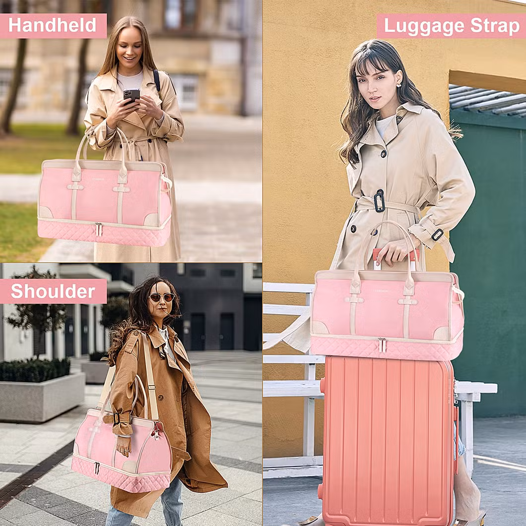 Weekender Overnight Bag for Women, Large Travel Duffle Bag with Shoe Compartment & Wet Pocket, Carry on Tote Bag Gym Duffel Bag with Toiletry Bag, 4 PCS Set