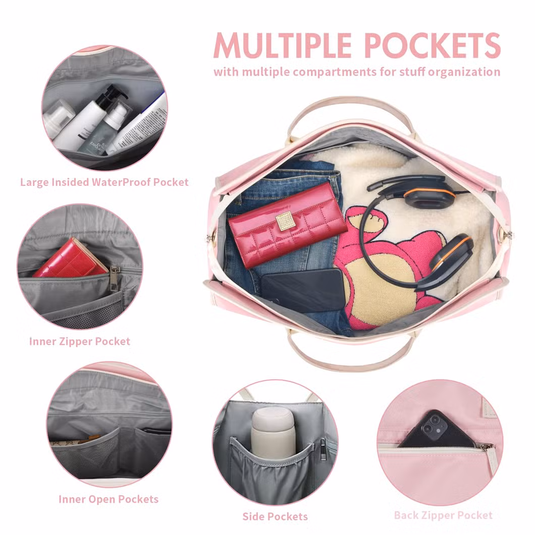 Weekender Overnight Bag for Women, Large Travel Duffle Bag with Shoe Compartment & Wet Pocket, Carry on Tote Bag Gym Duffel Bag with Toiletry Bag, 4 PCS Set