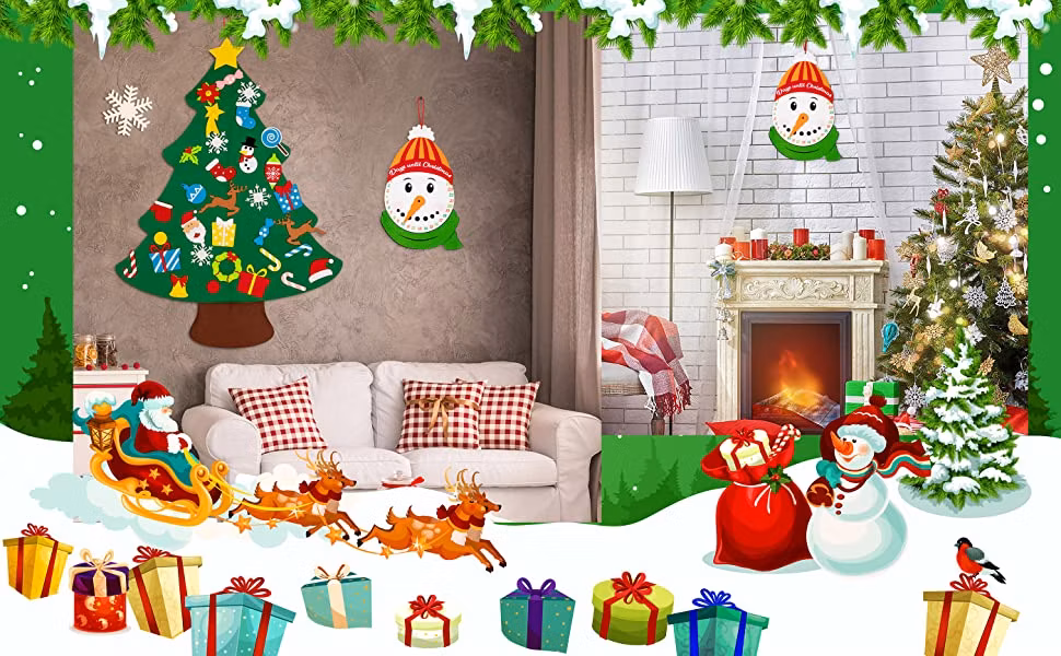 Kids DIY Felt Christmas Tree with 30PCS Set Wall Hanging Detachable Ornaments Xmas Gifts Children Friendly Christmas for Home Decorations