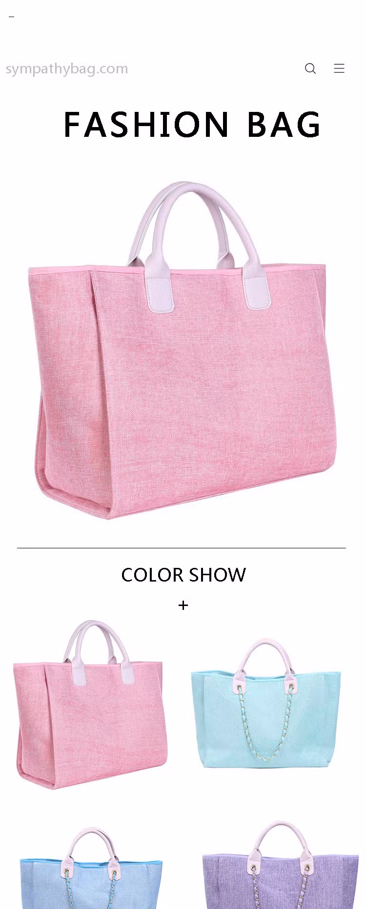 Wholesale Beach Bags Canvas Large Capacity Hand Bag Waterproof Women Personalised Large Jute Tote Bag with Chain
