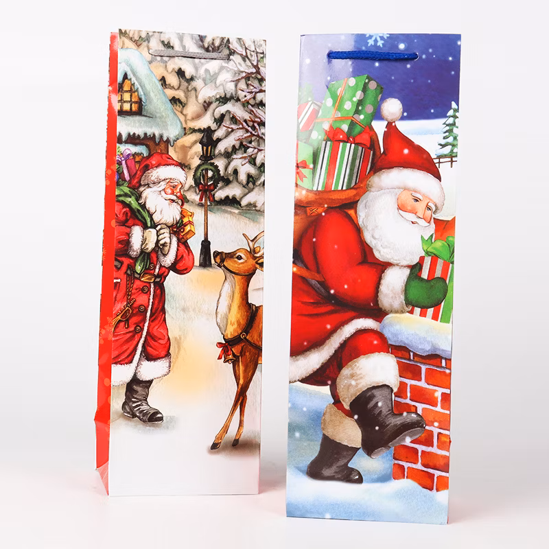 Custom Single Wine Bottle Christmas Drinks Whiskey Luxury Gift Paper Carry Bag
