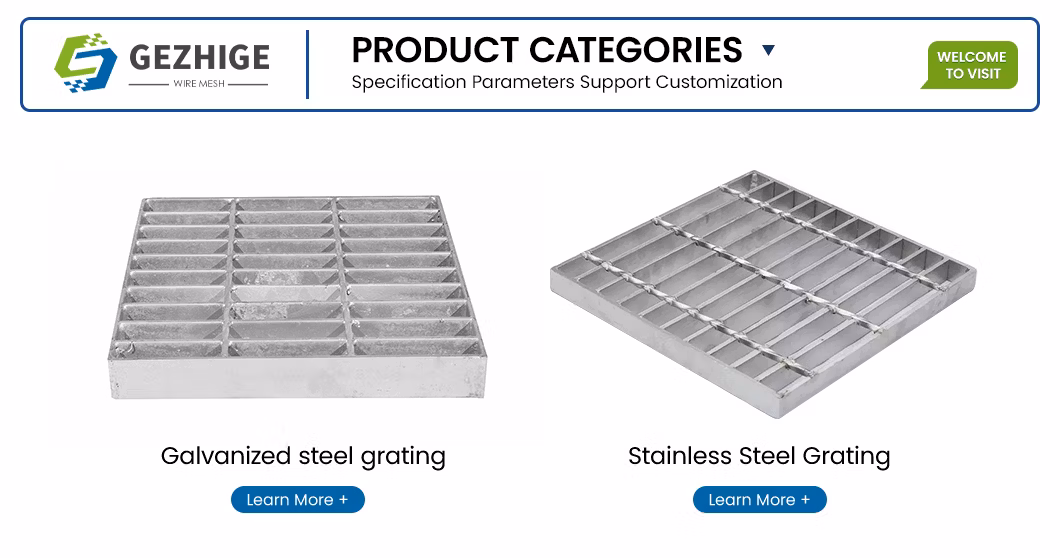 Gezhige Durable GRP Grating Suppliers High-Quality Stainless Steel Drain Grating China 25 60 80 mm Bearing Bar Pitch Galvanised Driveway Grates
