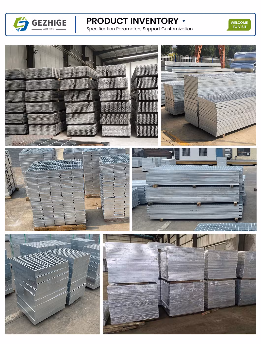 Gezhige Durable GRP Grating Suppliers High-Quality Stainless Steel Drain Grating China 25 60 80 mm Bearing Bar Pitch Galvanised Driveway Grates