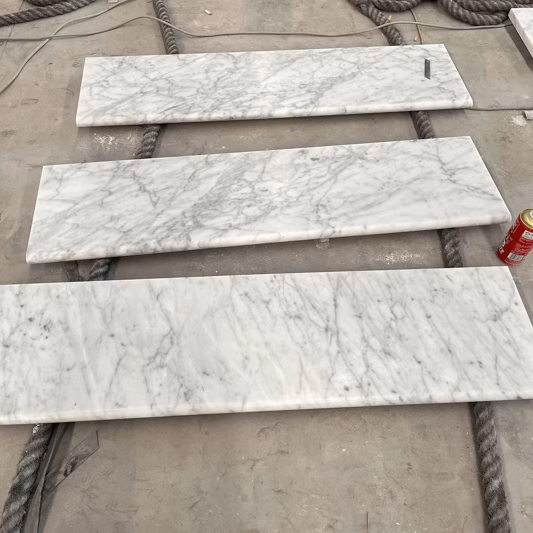 Building Materials White Carrara Marble Railing Staircase Marble Stairs Tread Design Indoor