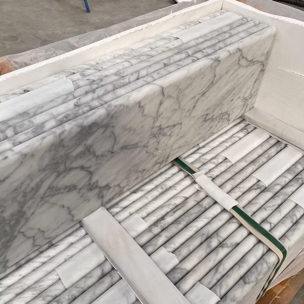 Building Materials White Carrara Marble Railing Staircase Marble Stairs Tread Design Indoor