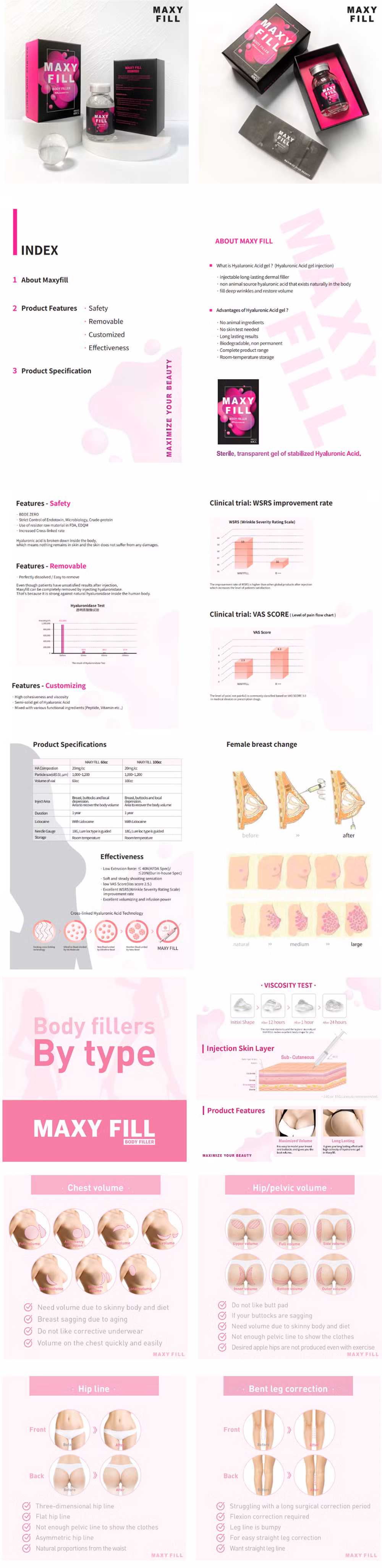 Maxy Fill Syringe 50cc Breast Implant Buttocks Enlargement Injectable Cross-Linked Hyaluronic Acid 50cc