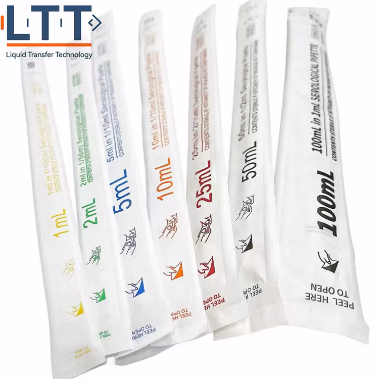Ltt Biotech Laboratory Pipettes 1ml 2ml 5ml 10ml 25ml 50ml 100ml Medica Grade PS Sterile Serological Pipettes