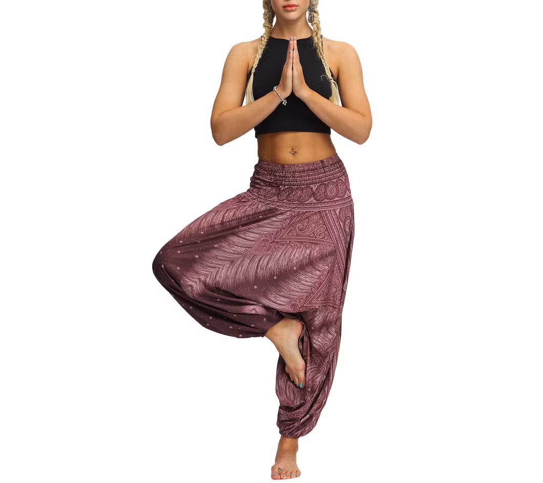 Women Loose Wide Leg Hippie Pants Travel Lounge Casual Beach Baggy Harem Yoga Outfits Bl13623