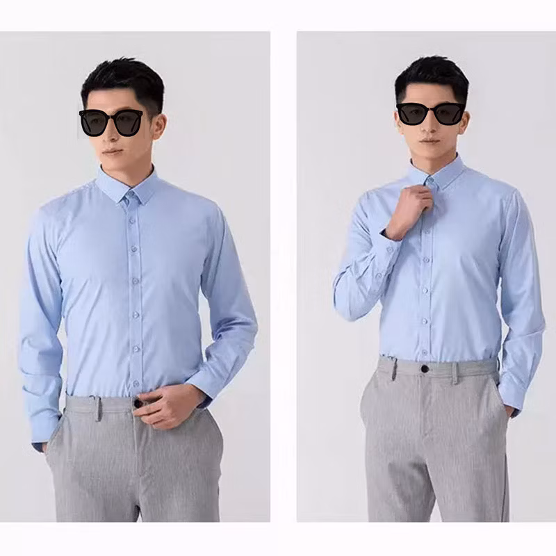 Men′s Vintage Blue Good Quality Hot Sale Blouse Classic Light Weight Office Long Sleeve Cotton Dress Shirt