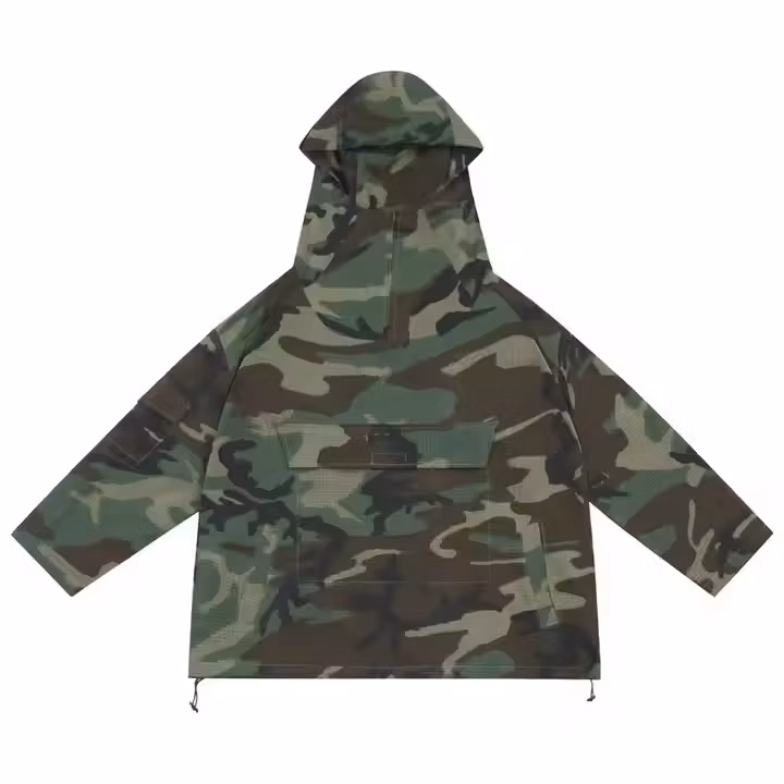New Designer Custom Vintage Oversized Men′s Hoodies Camouflage Large Pocket Windbreaker High Quality Hooded Jacket