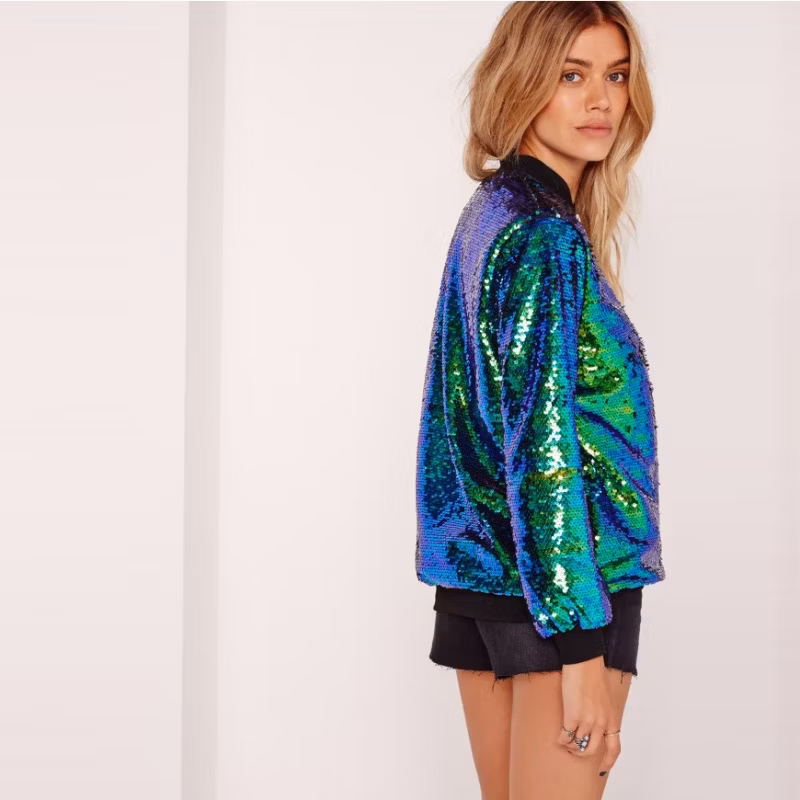 Women′s Halloween Sequin Full Zip Bomber Jacket