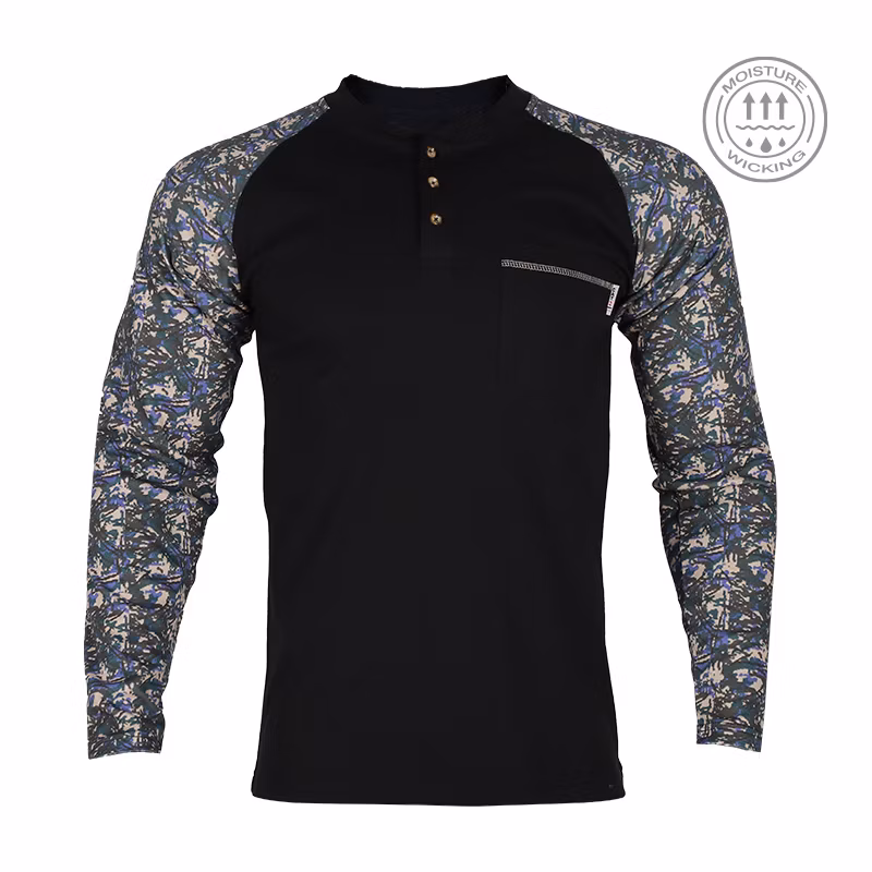 Nfpa 2112 HRC2 Black 100%Cotton 7oz Flame Retardant Moisture Wicking Shirt for Worker