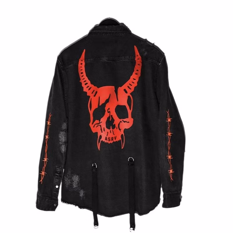 Washed Wear-Resistant European and American Plus-Size Venom Denim Jacket