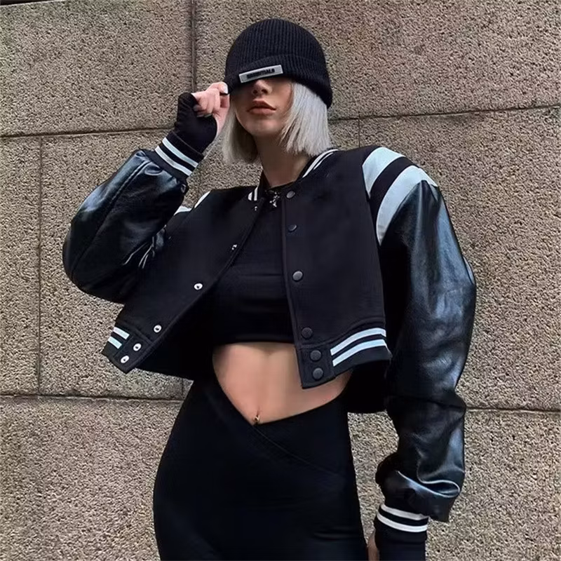 Custom Designer Women′s Jacket Fashion Crop Top Long Sleeve Embroidery Patchwork Women High Street Jacket