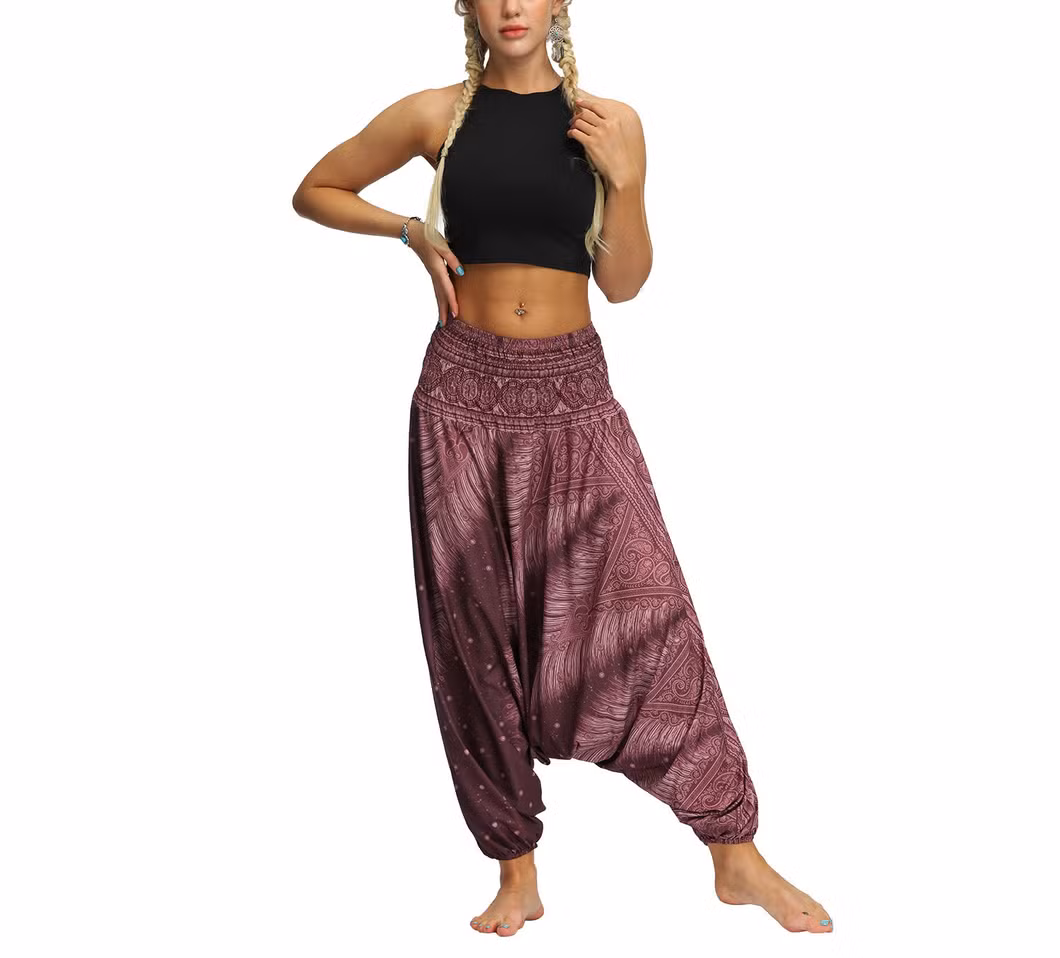 Women Loose Wide Leg Hippie Pants Travel Lounge Casual Beach Baggy Harem Yoga Outfits Bl13623