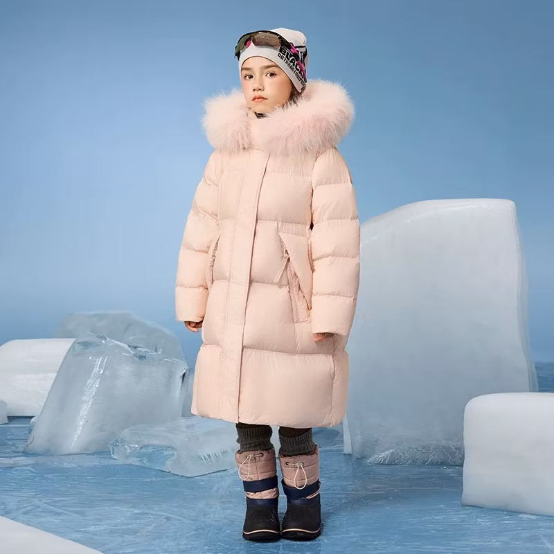 Customized OEM ODM Kids Down Jacket Puffy Jacket Winter Child Unisex Water-Proof Puff Down Jacket From Factory Wholesales with Fur Hood Trim Outwear Coat