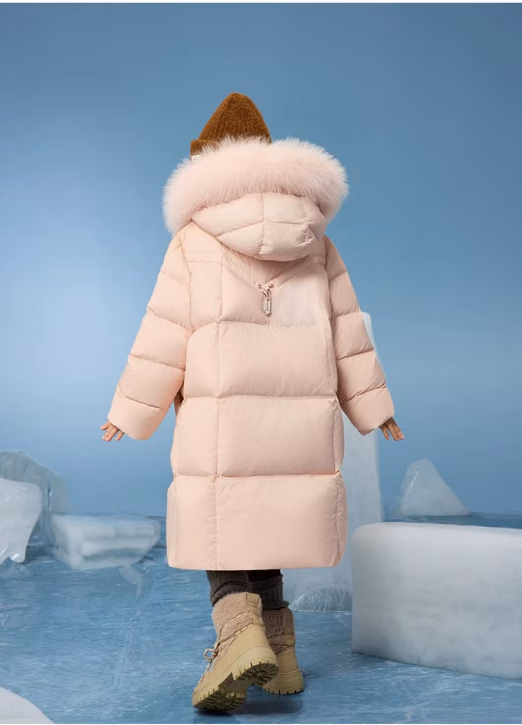 Customized OEM ODM Kids Down Jacket Puffy Jacket Winter Child Unisex Water-Proof Puff Down Jacket From Factory Wholesales with Fur Hood Trim Outwear Coat