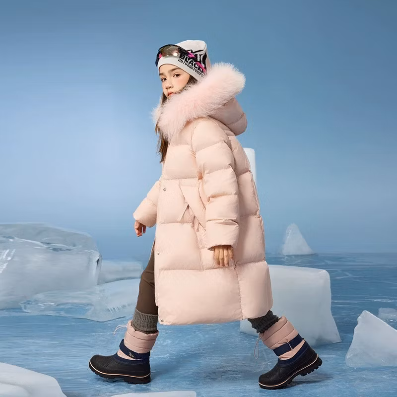 Customized OEM ODM Kids Down Jacket Puffy Jacket Winter Child Unisex Water-Proof Puff Down Jacket From Factory Wholesales with Fur Hood Trim Outwear Coat