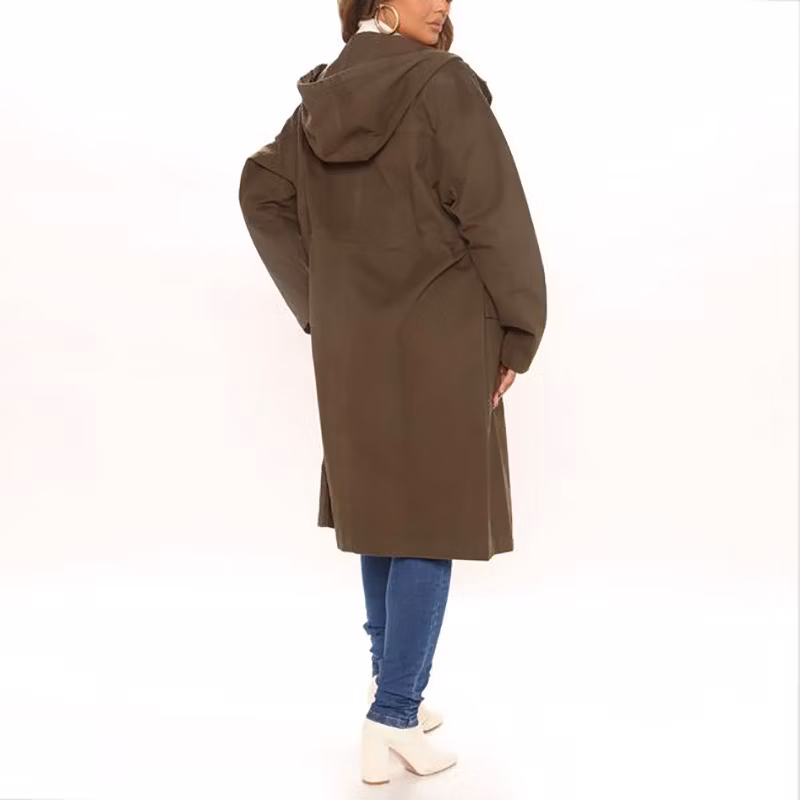 Women Wholesale Cotton Trench Coat Leisure Hoodie Jacket Casual Long Duster Coat