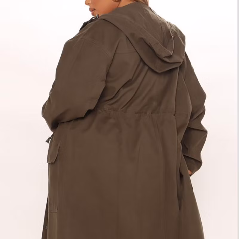 Women Wholesale Cotton Trench Coat Leisure Hoodie Jacket Casual Long Duster Coat