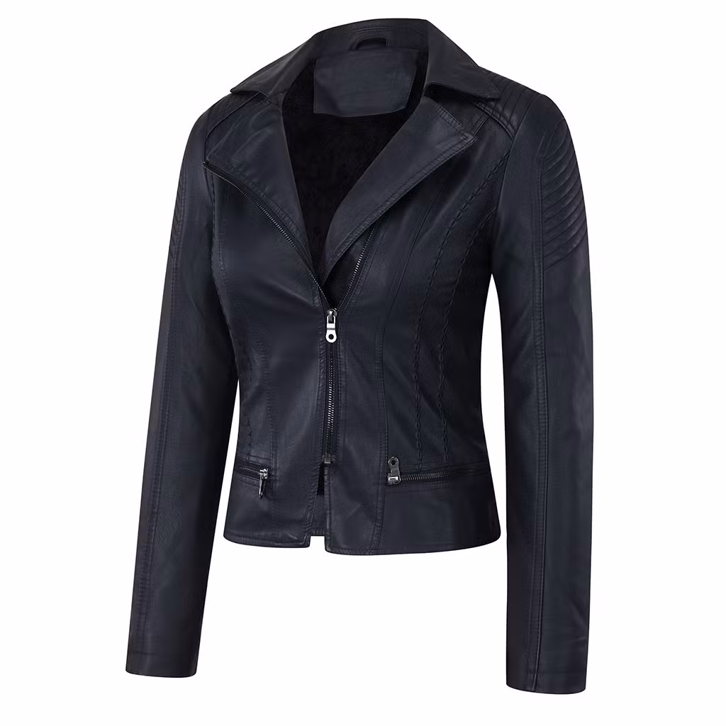 Wholesale Outerwear Jackets Women′s Winter Coat Black Faux Leather Jacket Tactical Jacket Trench Coats Wholesale Apparel Leisure Wear Plus Size Shearling Coats