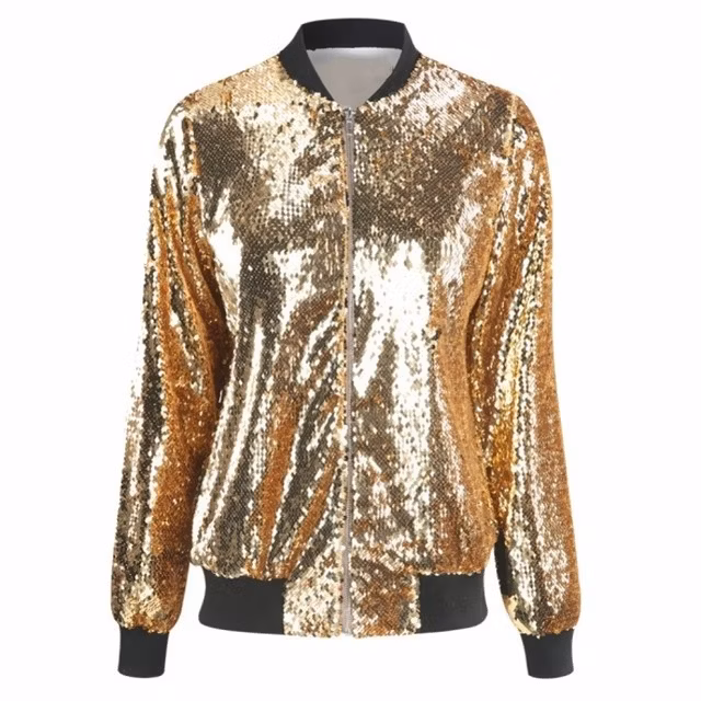 Women′s Halloween Sequin Full Zip Bomber Jacket