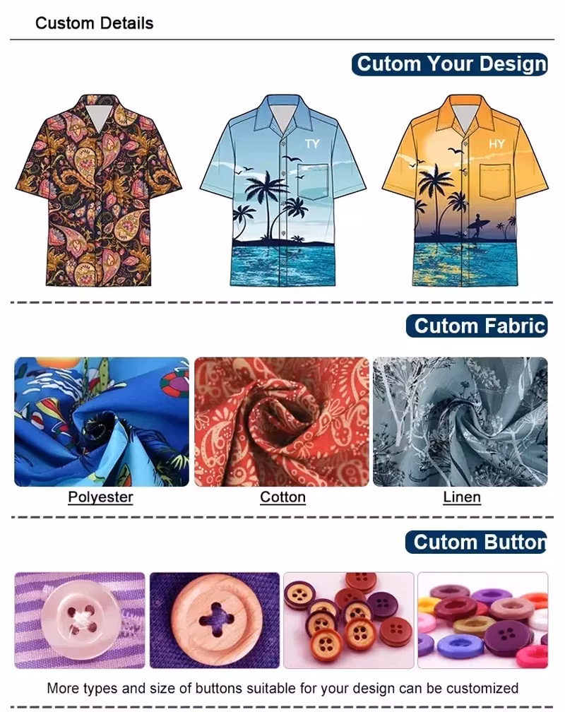 Custom 100% Viscose Rayon Printed Aloha Shirt for Men Hawaiian Shirts