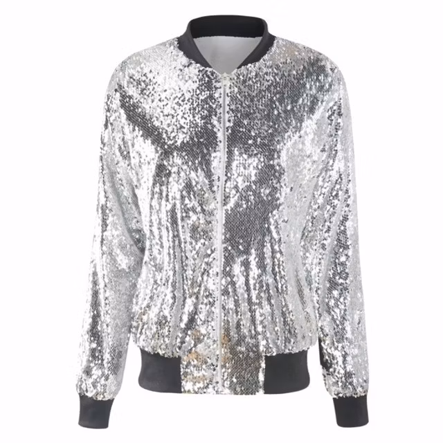 Women′s Halloween Sequin Full Zip Bomber Jacket