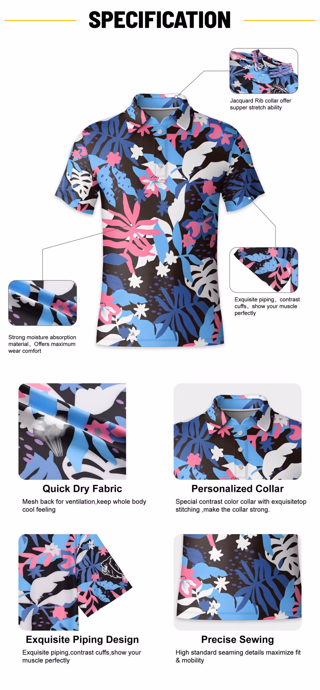 Wholesale OEM Logo Men Polo Polyester Tee Golf T Shirt Custom Printed Polo Shirt