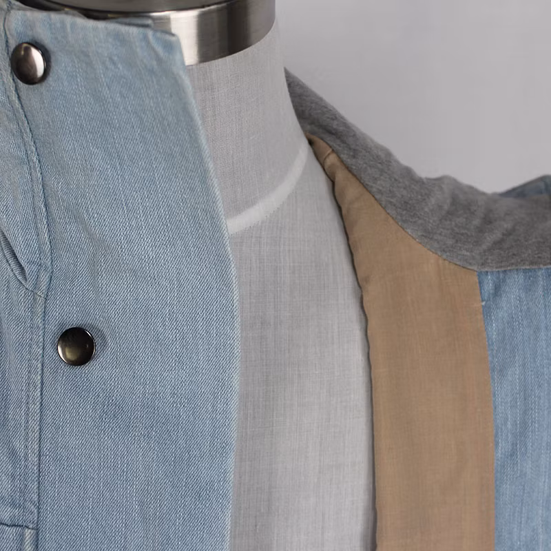 Men′s Cotton Denim Light Blue Bleach Color Knit Hoodie Jacket