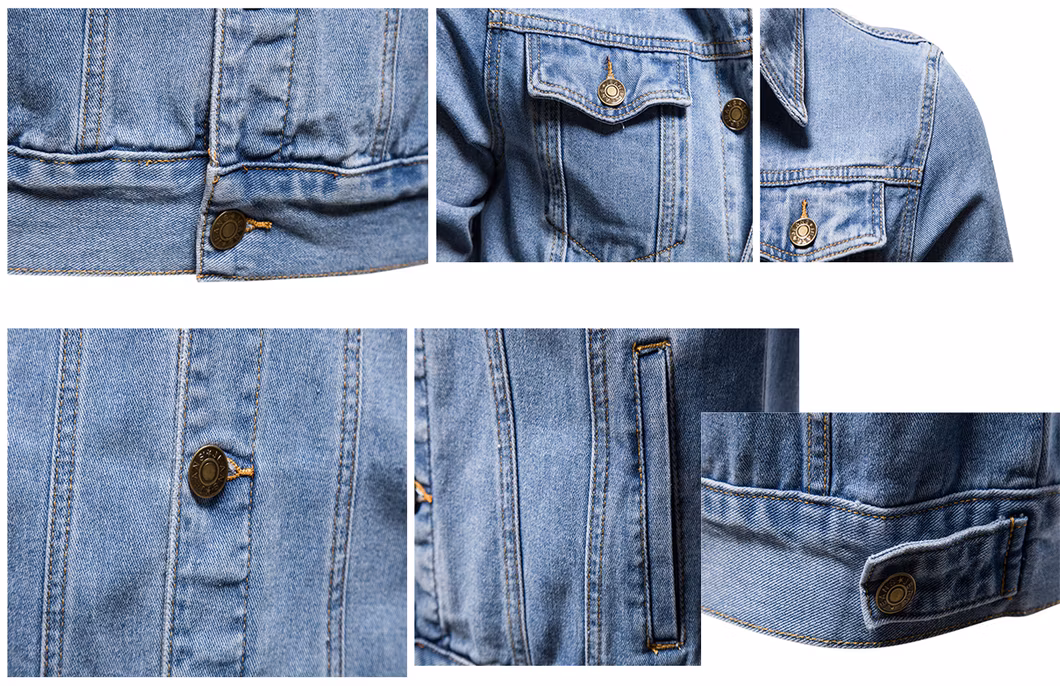 Men′s Hot Sale Cotton Washed Jeans Button Down Slim Casual Denim Jackets
