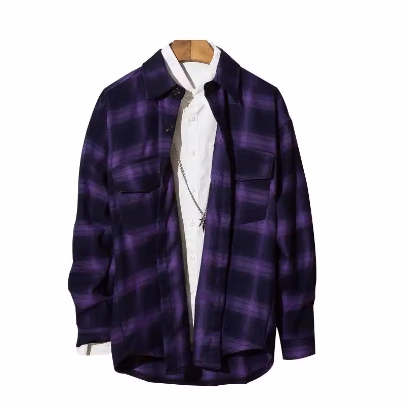 Lumberjack Wholesale Purple Plaid Long Sleeve Flannel Shirt Custom Logo Color Flannel Shirts for Men