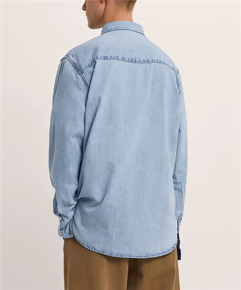 Profound Custom Mens Casual Jeans Shirt 100% Cotton Mens Button up Shirt Wholesale Light Blue Jeans Jacket
