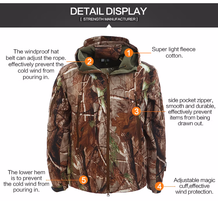 Tree Camo Tactical Men′ S Hunting Camping Fleeces Military style Coats Jacket