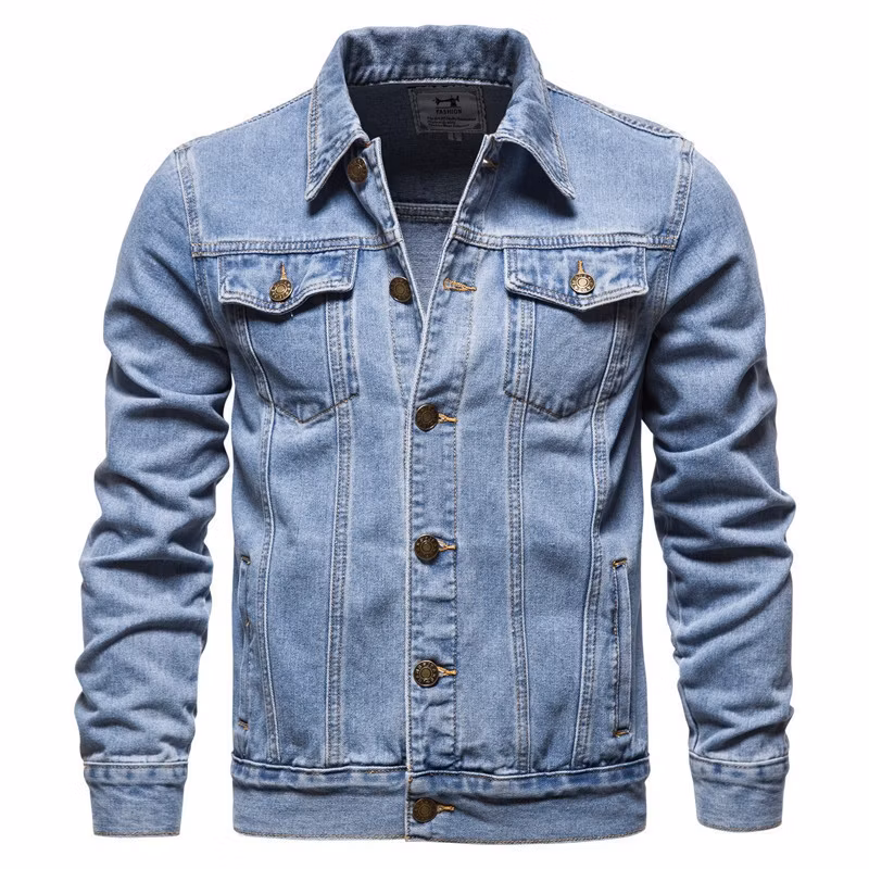Men′s Hot Sale Cotton Washed Jeans Button Down Slim Casual Denim Jackets