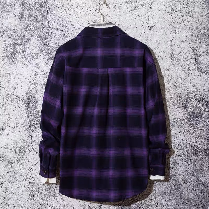 Wholesale Purple Black Plaid Long Sleeve Flannel Shirt Custom Logo Color Flannel Shirts for Men