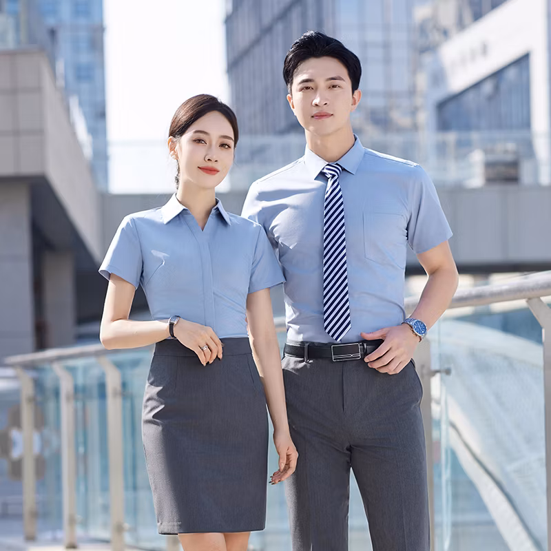 Dy1-TM118#Light Gray V-Neck Urban White-Collar Workplace Casual Short-Sleeved Shirt