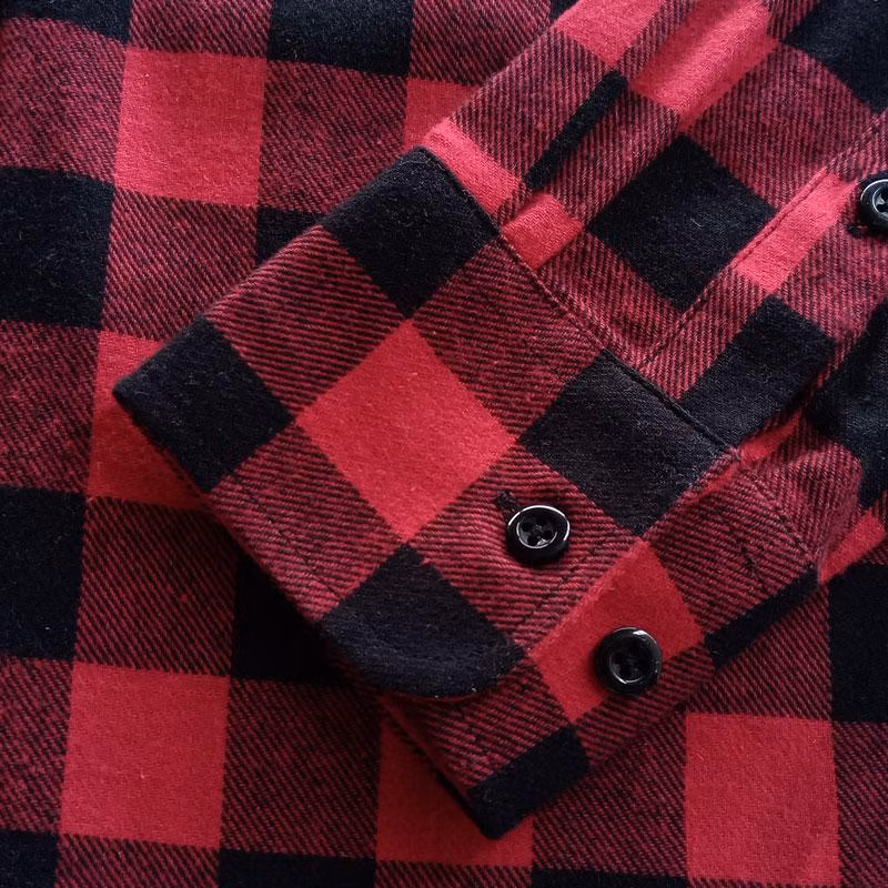 Wholesale Custom Mens Color Check Long Sleeve Casual Red Plaid Button up Flannel Shirts for Men