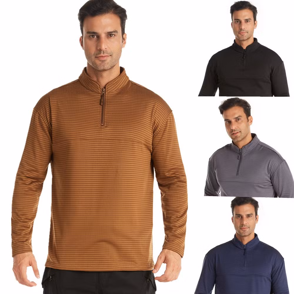 Checkered Fleece Tactical Training Thermal Underwear Outdoor Sports Cycling Clothing Men′s Bottoming Shirt