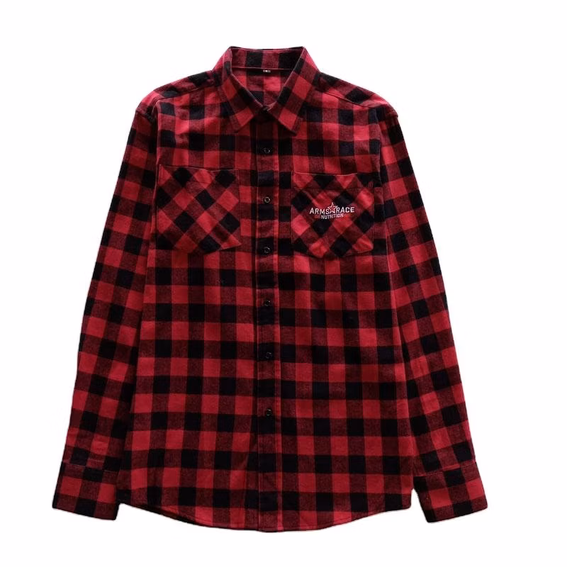 Wholesale Custom Mens Color Check Long Sleeve Casual Red Plaid Button up Flannel Shirts for Men