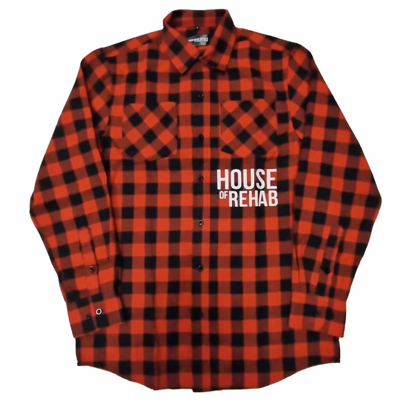 Custom Popular Long Sleeve 100% Cotton Plus Size Red and Black Flannel Plaid Shirts for Men