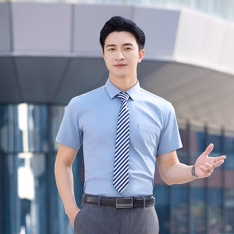 Dy1-TM118#Light Gray V-Neck Urban White-Collar Workplace Casual Short-Sleeved Shirt