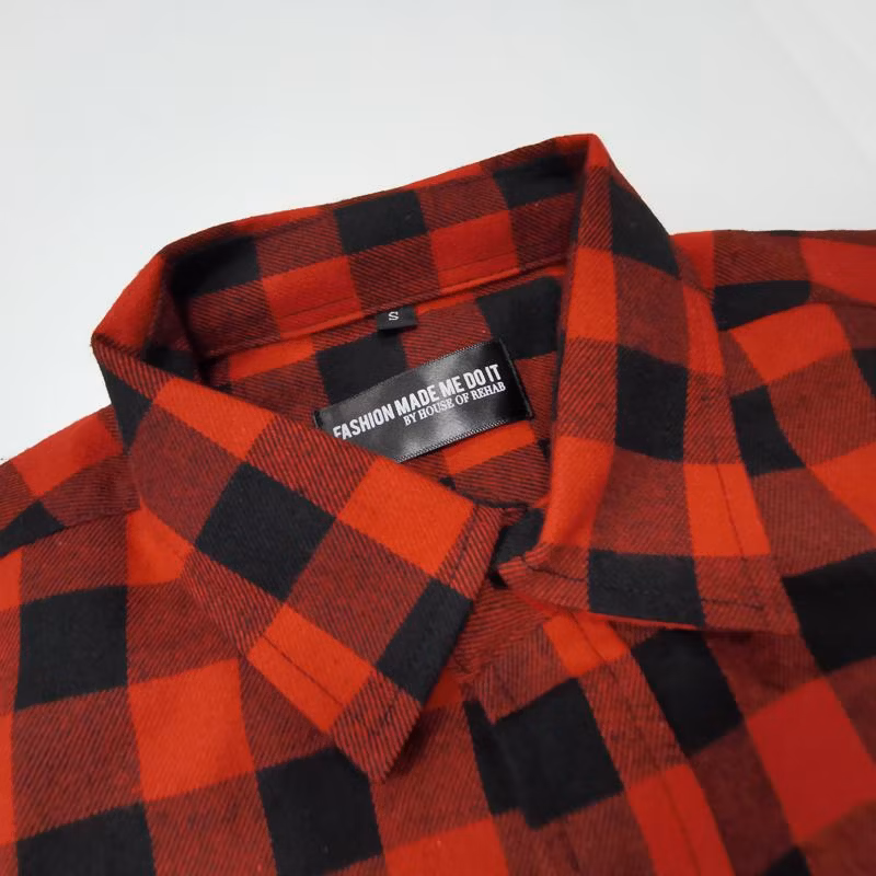 Custom Popular Long Sleeve 100% Cotton Plus Size Red and Black Flannel Plaid Shirts for Men
