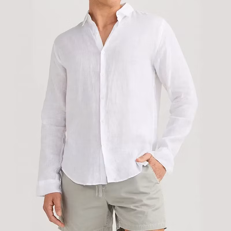 Custom Wholesale New Summer Fashion Classic Linen Long Sleeve Mens Casual Men Shirt