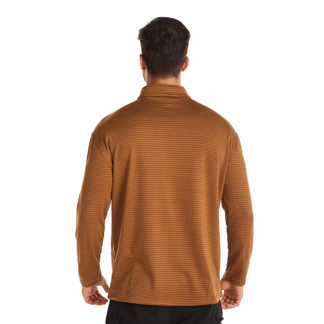 Checkered Fleece Tactical Training Thermal Underwear Outdoor Sports Cycling Clothing Men′s Bottoming Shirt