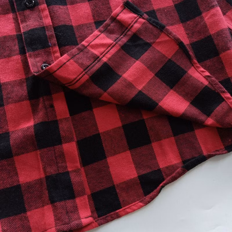 Wholesale Custom Mens Color Check Long Sleeve Casual Red Plaid Button up Flannel Shirts for Men
